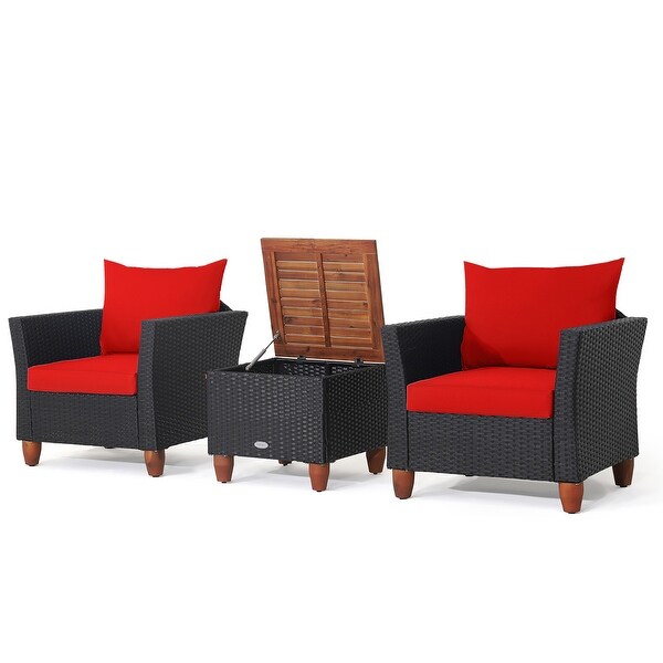 3PCS Patio Rattan Furniture Set Cushioned Sofa with Storage Table