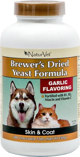 NaturVet Brewer's Dried Yeast with Garlic Chewable Tablets Skin and Coat Supplement for Cats and Dogs