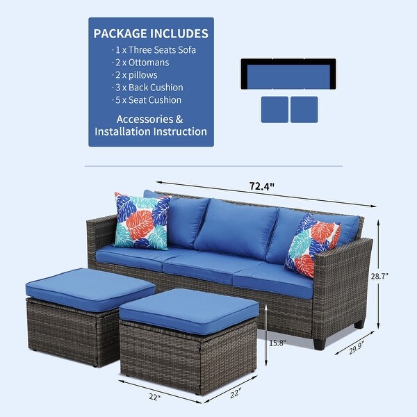 3Piece Outdoor Furniture Set AllWeather Wicker Patio Sofa with Cushions for Conversations