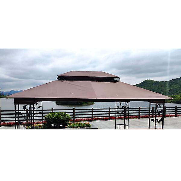 13x10 Ft Patio Double Roof Gazebo Replacement Canopy Top Fabric，brown 12822