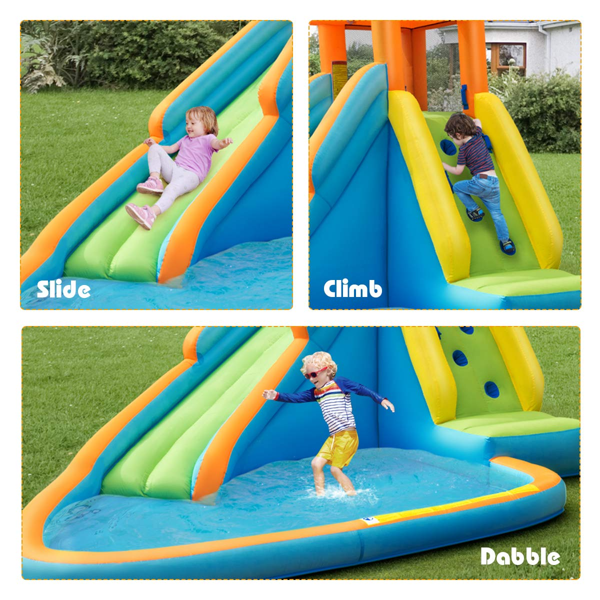 Inflatable Water Slide, Bouncer Pool w/Long Slide (Without Blower)