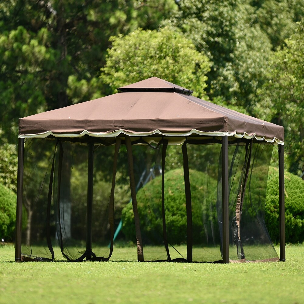 9.8Ft. Wx8.8Ft. H Outdoor Steel Vented Dome Top Patio Gazebo Brown