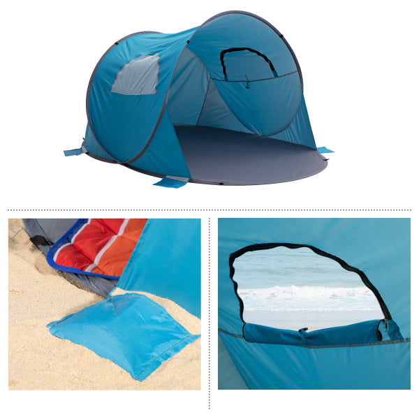 Pop Up Beach Tent with UV Protection and Ventilation Windows – Water and Wind Resistant Sun Shelter for Camping， Fishing， or Play by Wakeman (Blue)