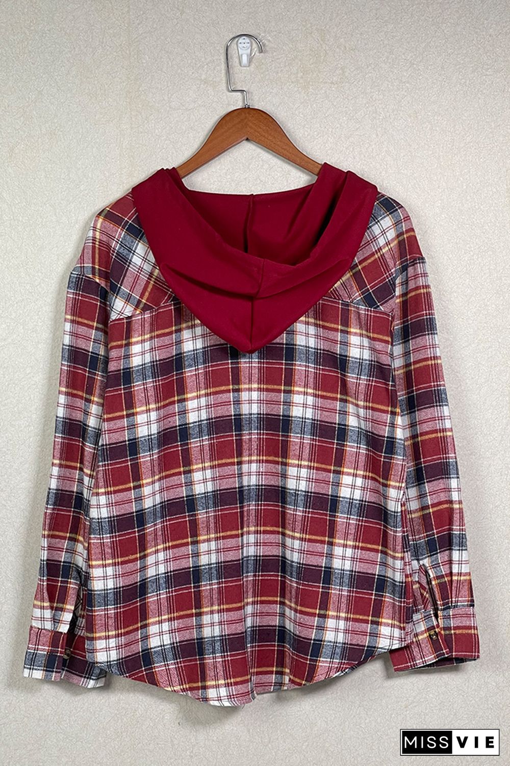 Plaid Button Front Hoodies Shacket Shirt Women Wholesale