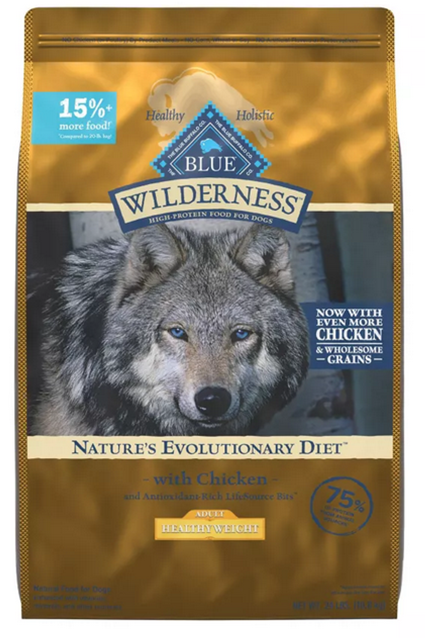 Blue Buffalo Wilderness Healthy Weight Chicken Dry Dog Food， 24 Lb. Bag