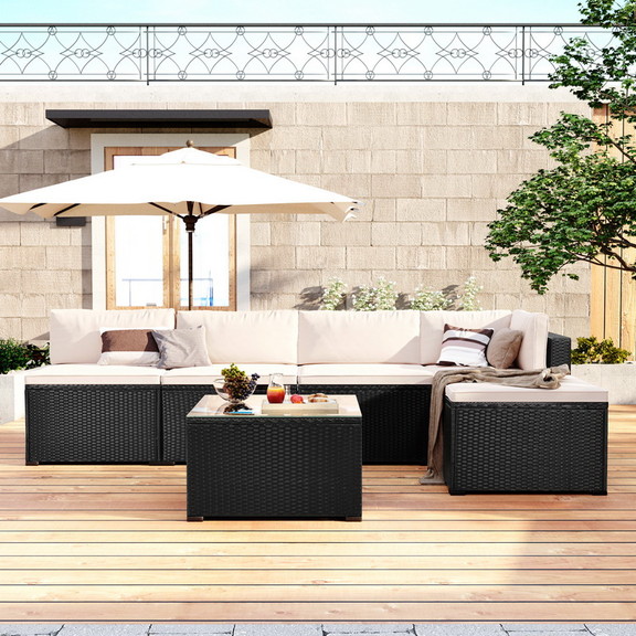 go 6 Piece Outdoor Furniture Set with PE Rattan Wi...