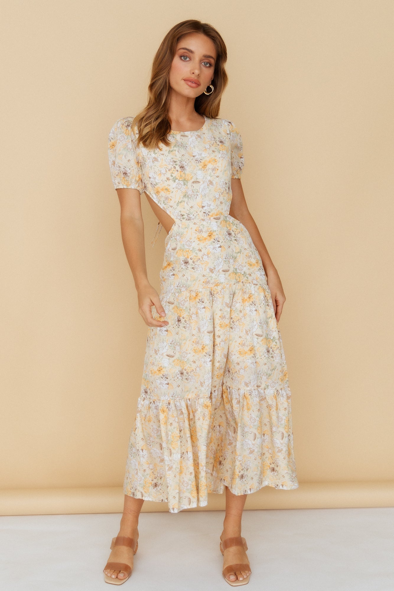 Flow Down Gently Midi Dress Yellow