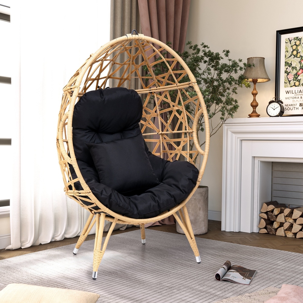 Patio Wicker Basket Egg Chair with Cushion