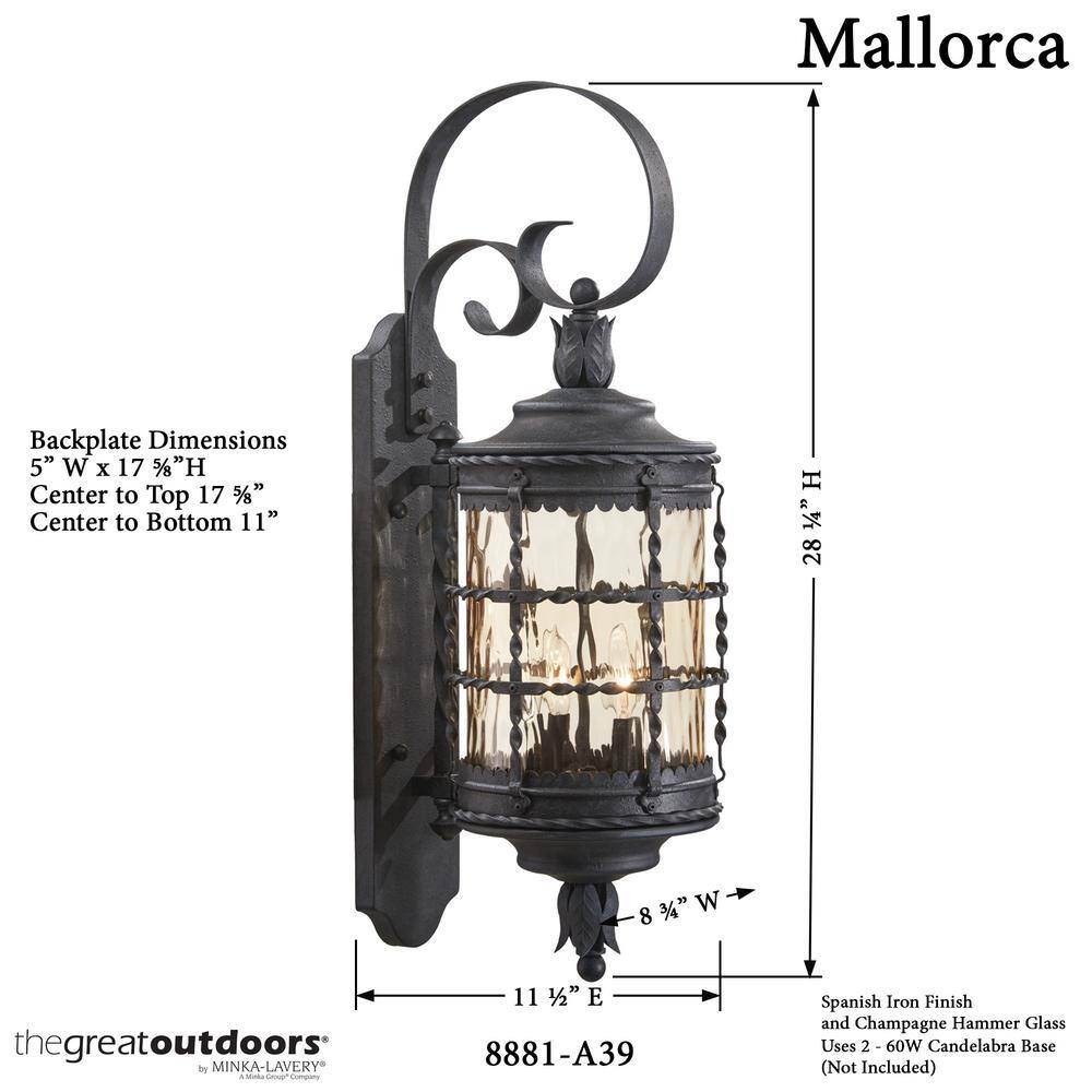 the great outdoors by Minka Lavery Mallorca 2-Light Spanish Iron Outdoor Wall Lantern Sconce 8881-A39