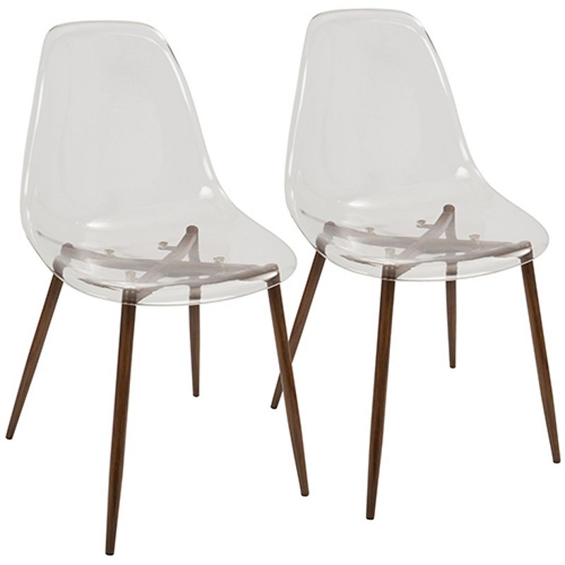 Set of 2 Walnut and Clear Mid-Century Modern Dining Chair 33.5