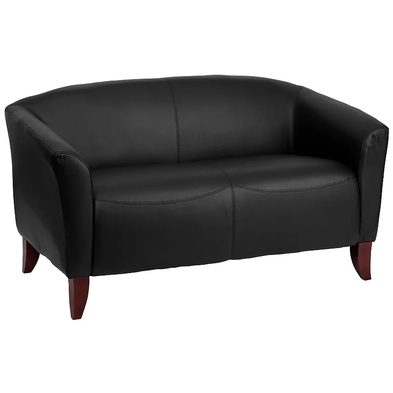 Emma and Oliver Brown LeatherSoft Loveseat with Cherry Wood Feet