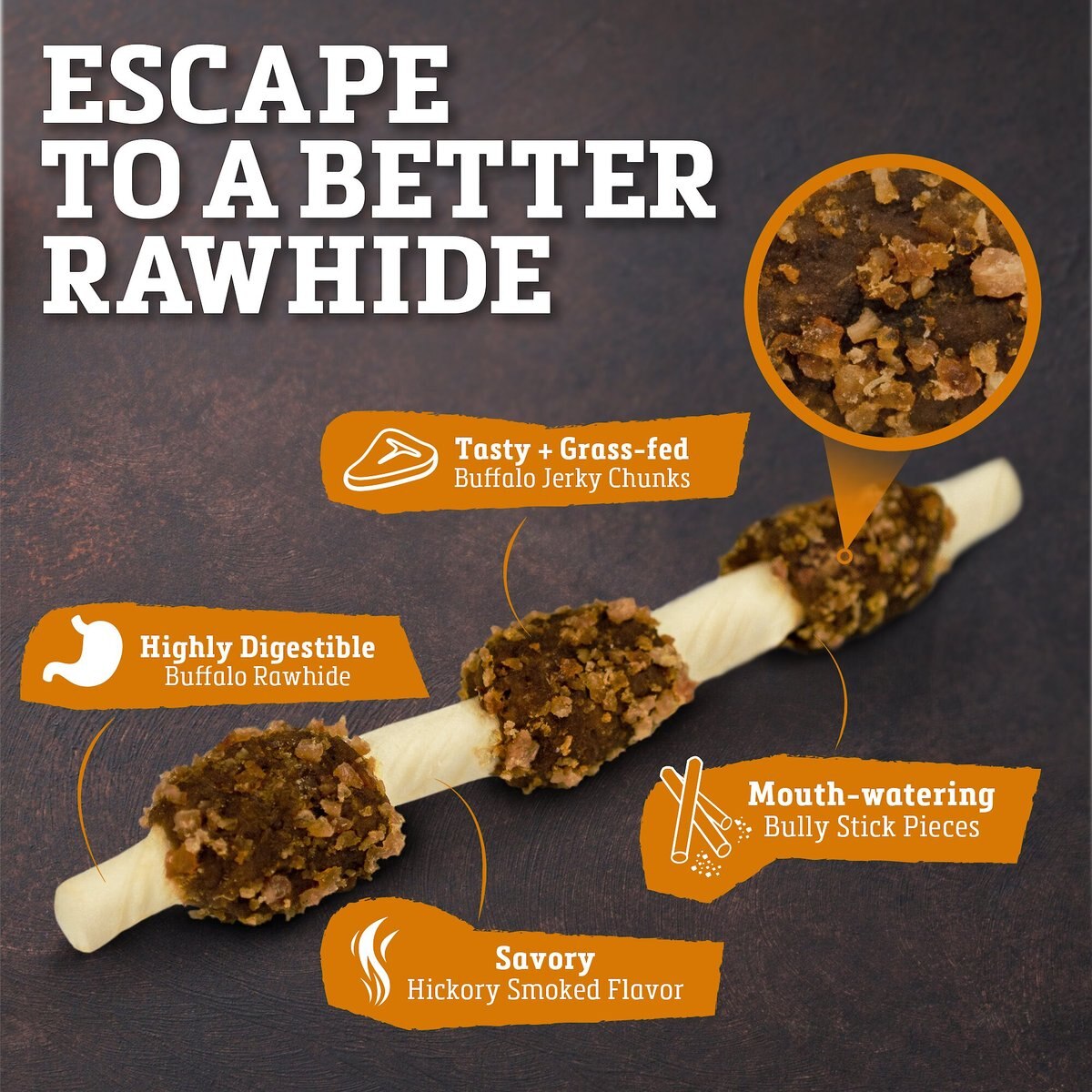 Buffalo Range Bully Dippers Rawhide and Jerky Kabobs Dog Treats