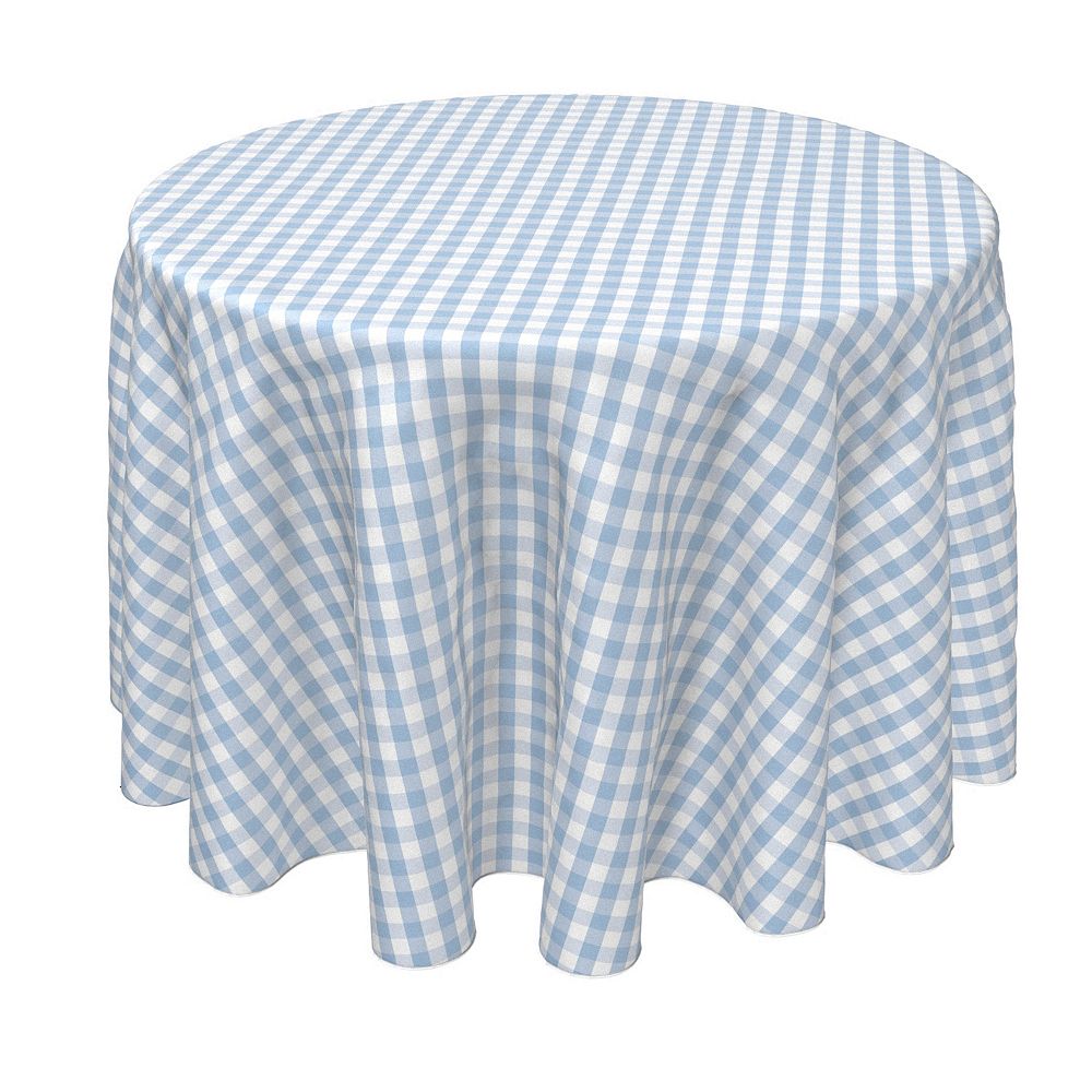 Round Tablecloth， 100% Polyester， 60 Round， Pastel Blue Cross Weave Gingham