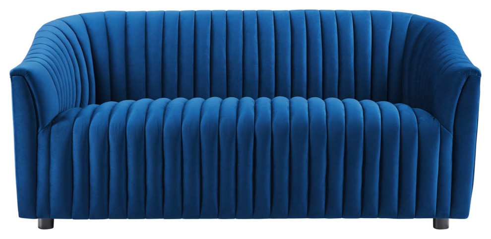 Announce Performance Velvet Channel Tufted Loveseat  Navy   Contemporary   Loveseats   by GwG Outlet  Houzz