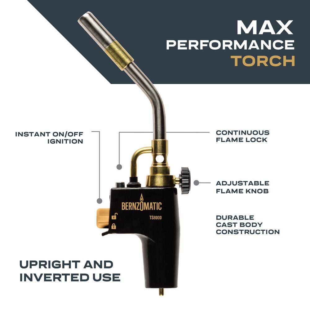 Bernzomatic Max Performance Torch Compatible with Map-Pro and Propane Gas and Instant StartStop Ignition TS8000T