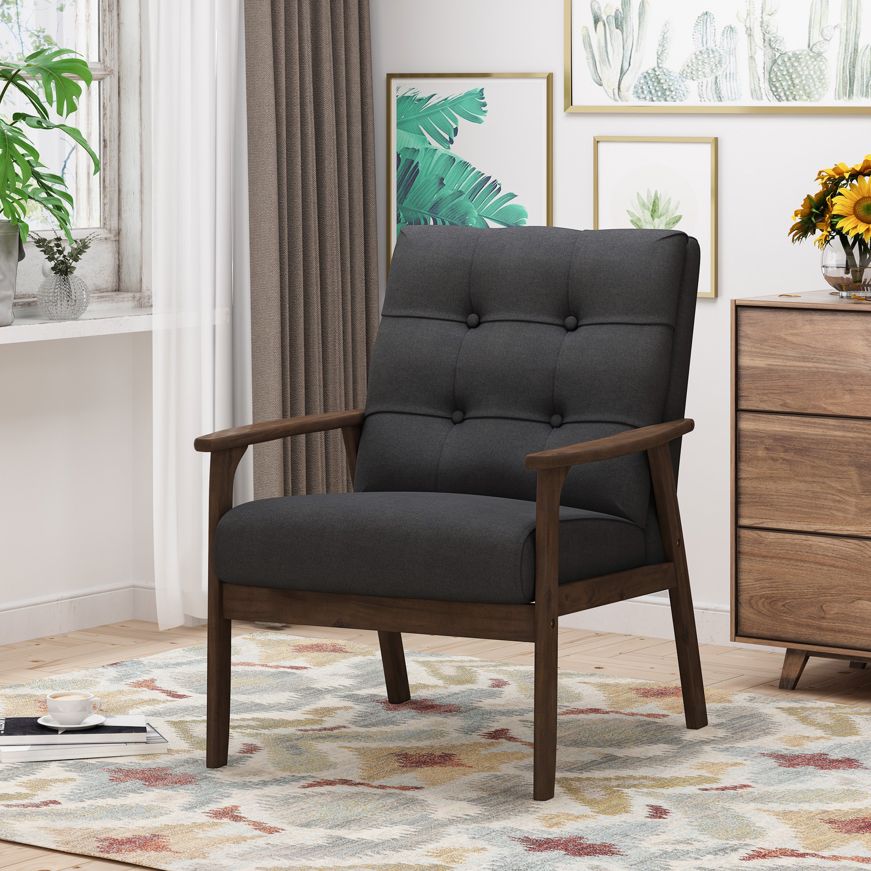 Samulle Mid Century Modern Waffle Stitch Tufted Armchair