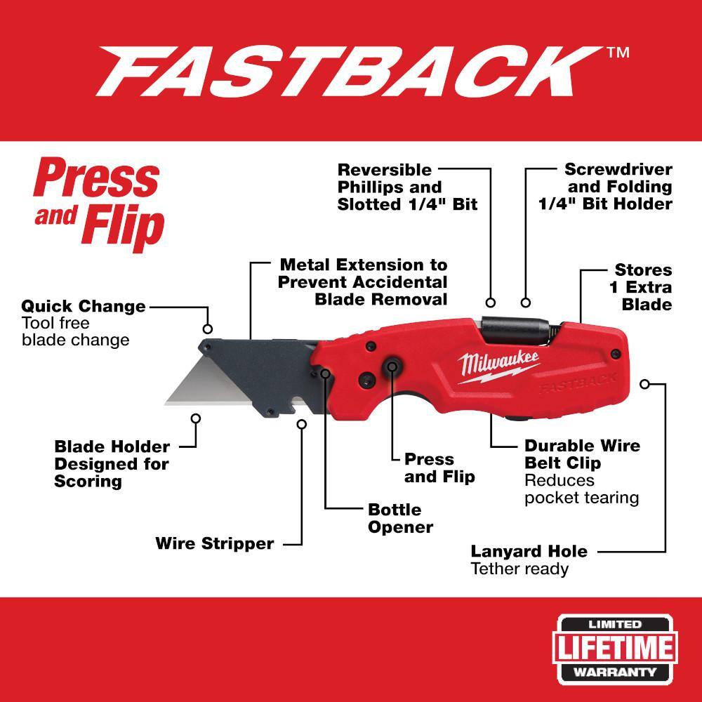 MW Screwdriver Set with FASTBACK 6-in-1 Folding Utility Knife and General Purpose Blade (11-Piece) 48-22-2710-48-22-1505