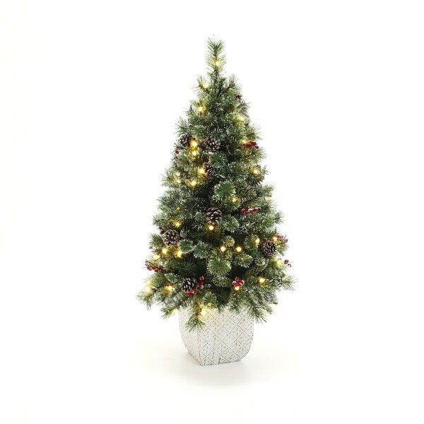 4Ft PreLit Artificial Pine Tree Potted Christmas Tree