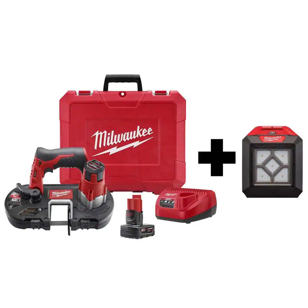 Milwaukee M12 12V Lithium-Ion Cordless Sub-Compact Band Saw XC Kit With M12 LED Flood Light (Copy)