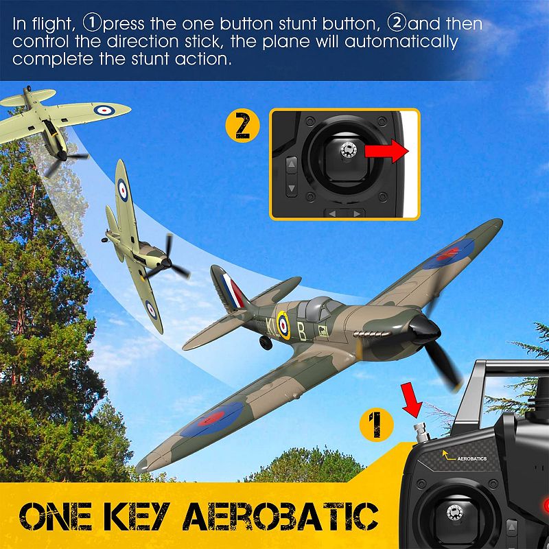 VOLANTEXRC 4-CH Spitfire One Key Remote Control Airplane with Xpilot Stabilizer