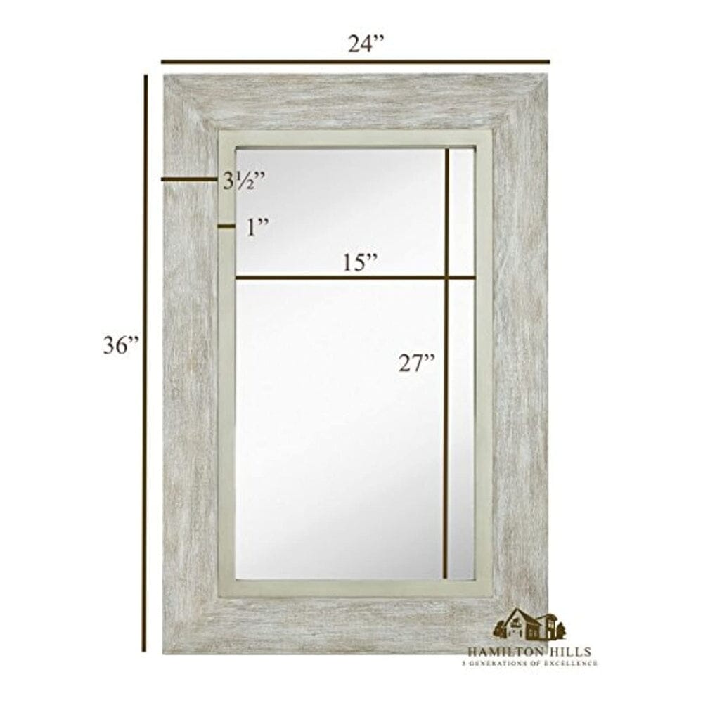 Large White Washed Framed Mirror (24