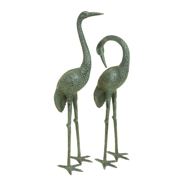 Set Of 2 Aluminum Coastal Cranes Garden Sculpture Green Olivia amp May