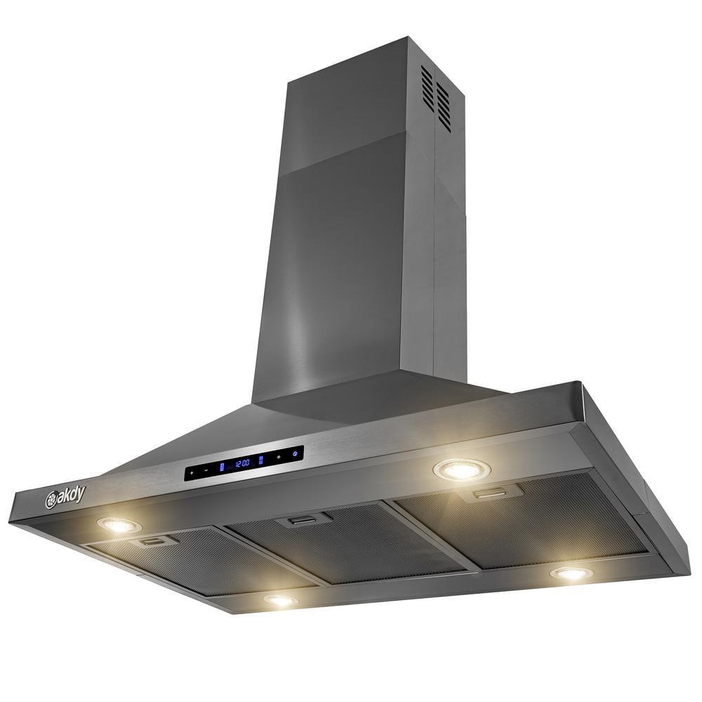 AKDY 36 in 343 CFM Kitchen Island Mount Range Hood in Black Stainless Steel with Touch Control