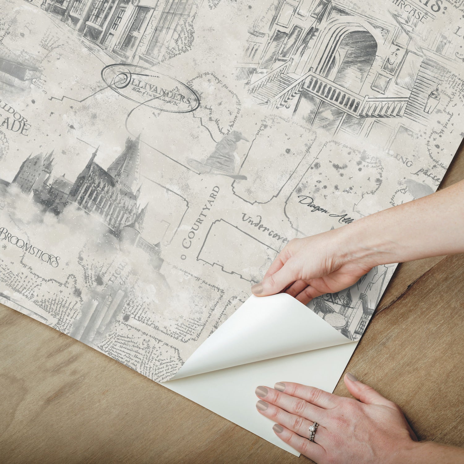 Harry Potter Map Peel & Stick Wallpaper in Taupe