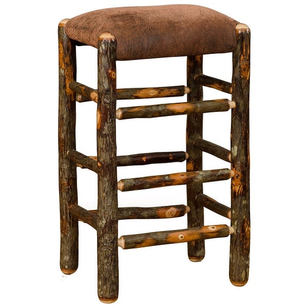 Hickory Log Upholstered Counter Stool