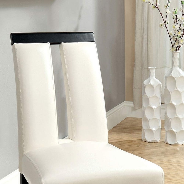 Set of 2 Chairs Black And White Leatherette Beautiful Padded Side Chairs Slit Back Design Kitchen