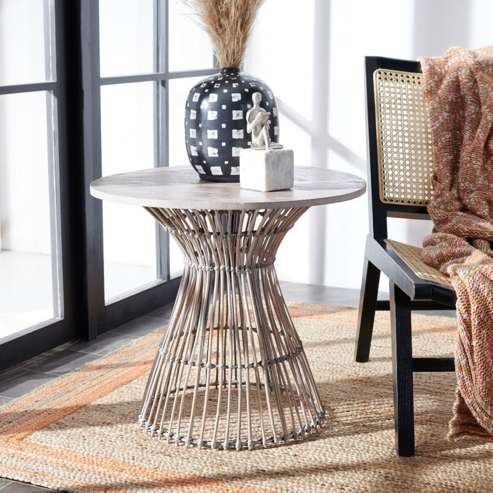 Arabia Round Accent Table Gray White Wash/Black   Tropical   Side Tables And End Tables   by AED Luxury Home Decor  Houzz