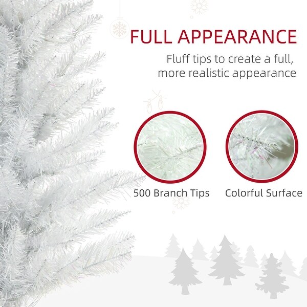 HOMCOM 7ft Tall Pencil Prelit Artificial Christmas Tree Holiday Décor with 500 Colorful Surface Branches，White