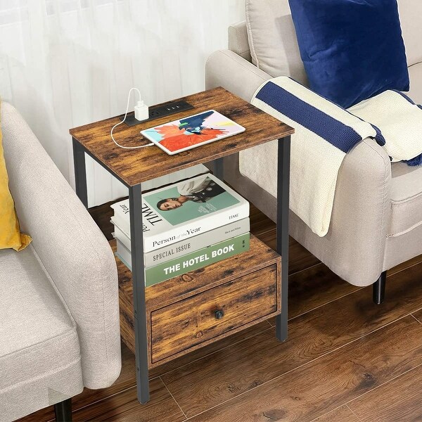 2 PCS Side Table with Charging Station with USB Ports and Power Outlets - - 36970015