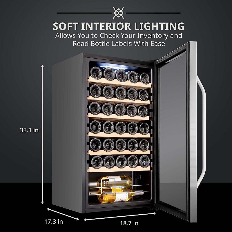 Ivation 34-Bottle Wine Cooler， Freestanding Wine Fridge with Lock