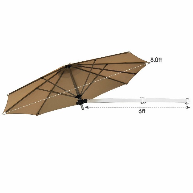 Tangkula 8ft Wall Mounted Cantilever Umbrella Patio Adjustable Tilting Sunshade Umbrella