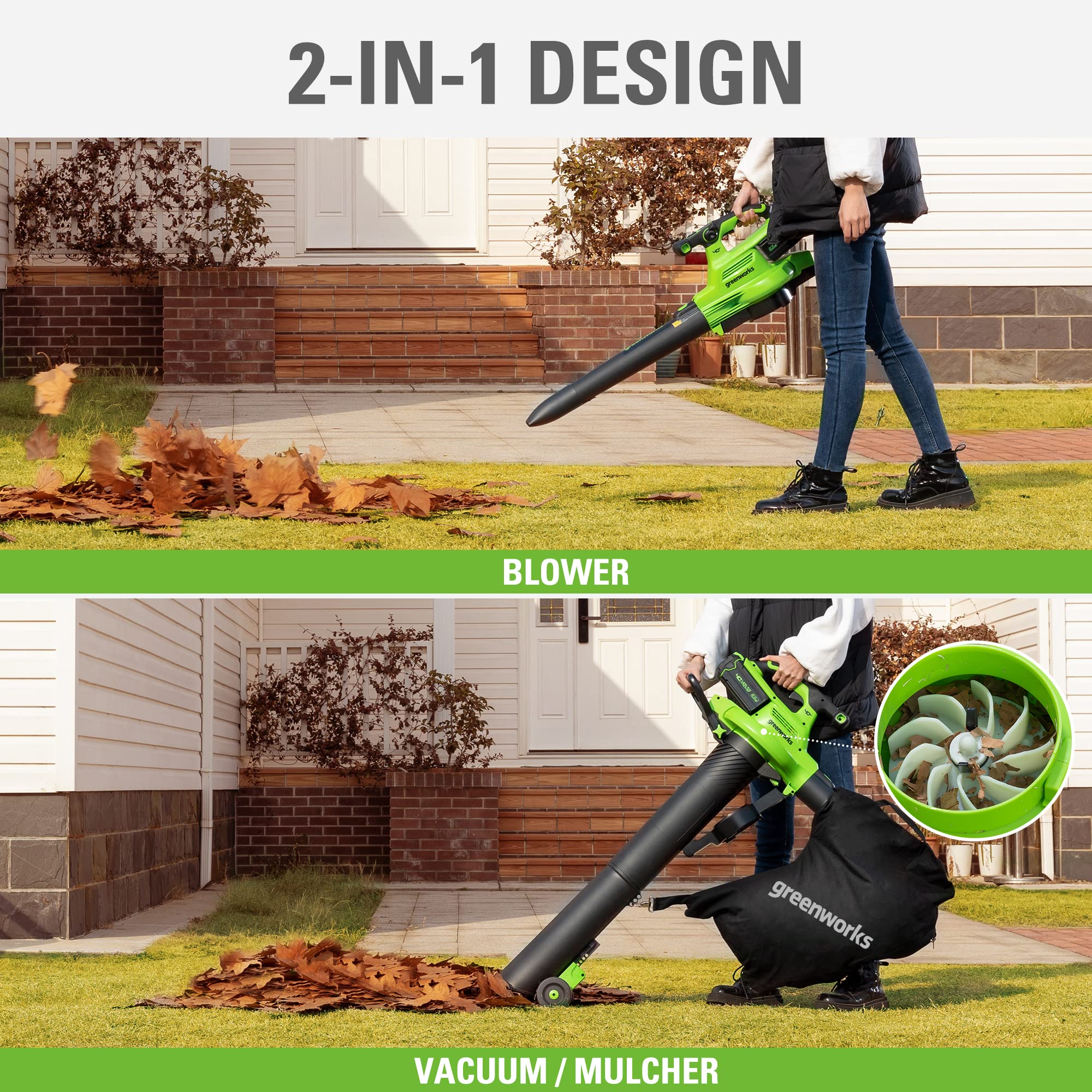 40V 505 CFM Cordless Battery Leaf Blower/Vacumn (Tool Only)| Greenworks Tools