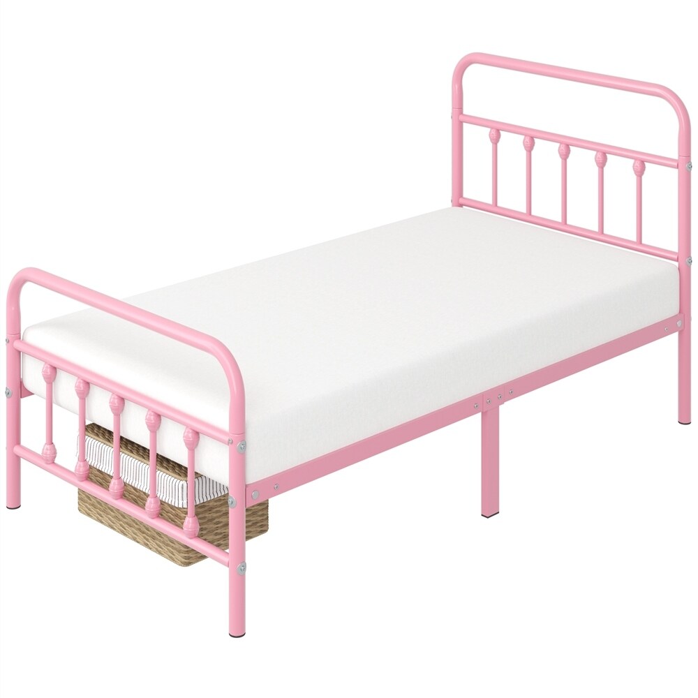 Yaheetech Classic Iron Platform Bed with High Headboard and Footboard Strong Metal Framed Bed