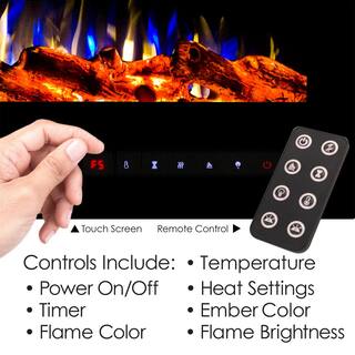 5110 BTU Wall Mounted or Recessed 50 in. Electric Fireplace Black with 10 Ember Bed Colors 955446CMS