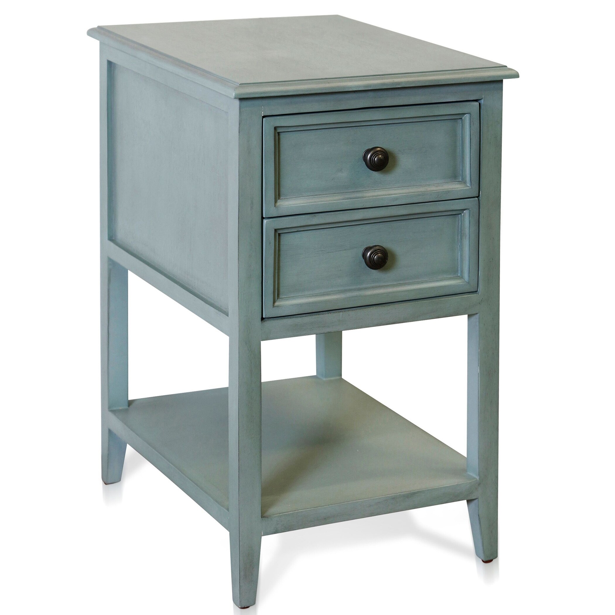 Aged Seafoam Two Drawer Side Table