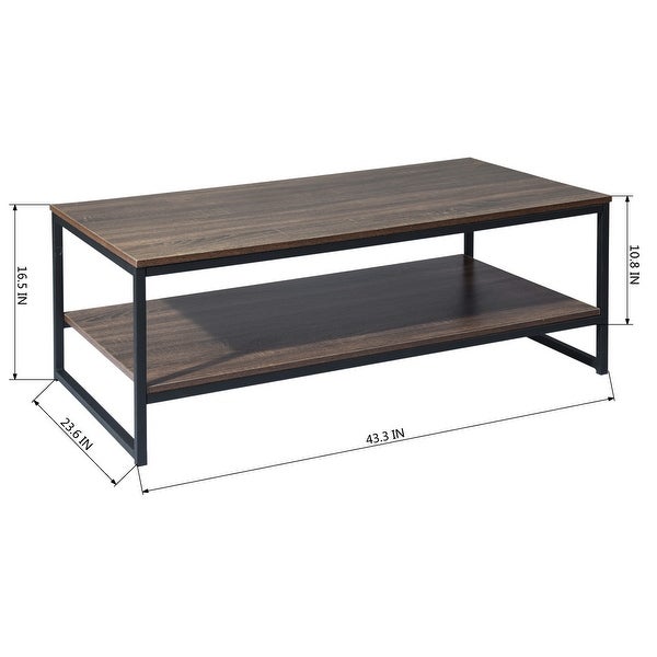 Retro Wood Coffee Table with Storage Shelf and Metal Frame