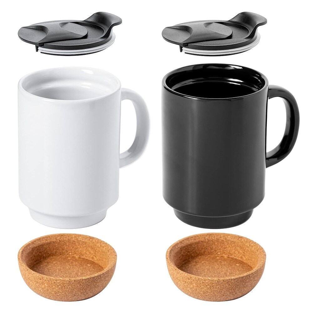 4 Piece 16.5 Ounce Stoneware Travel Mug Set