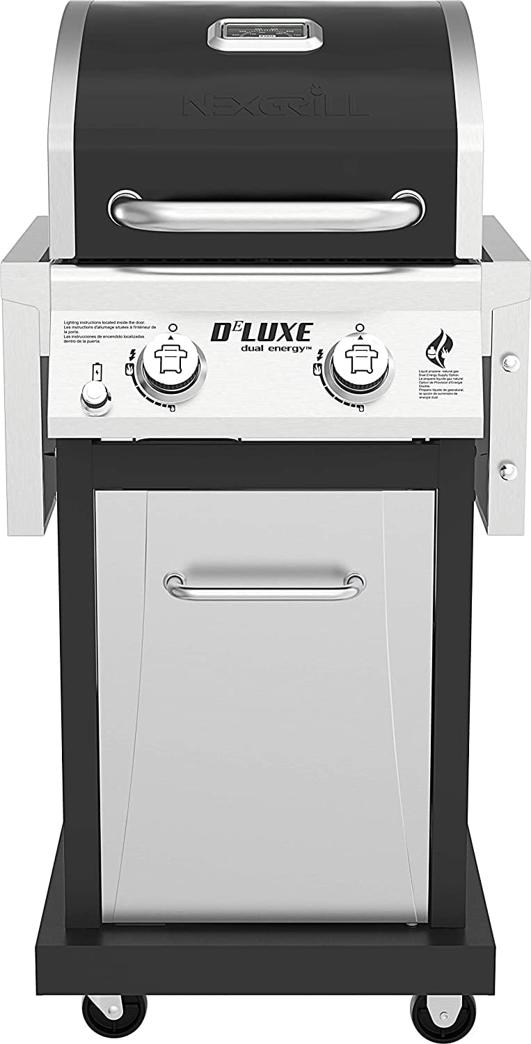 Nexgrill Deluxe 2 Burner Propane Gas Grill, for Outdoor Cooking, Patio, Garden Barbecue Grill with Two Foldable shelves, Silver and Black