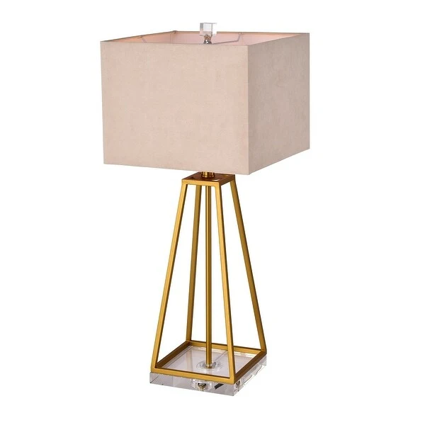 Abigale Aged Brass 1-Light Square Fabric Shade Table Lamp