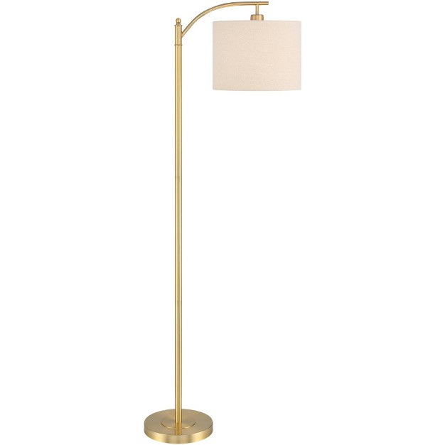 Tall Warm Gold Metal Off white Linen Drum Shade For Living Room Reading Bedroom