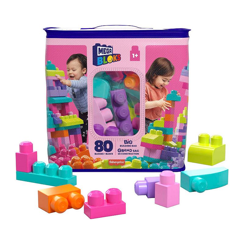 MEGA BLOKS 80-piece Big Building Bag Blocks for Toddlers 1-3， Pink