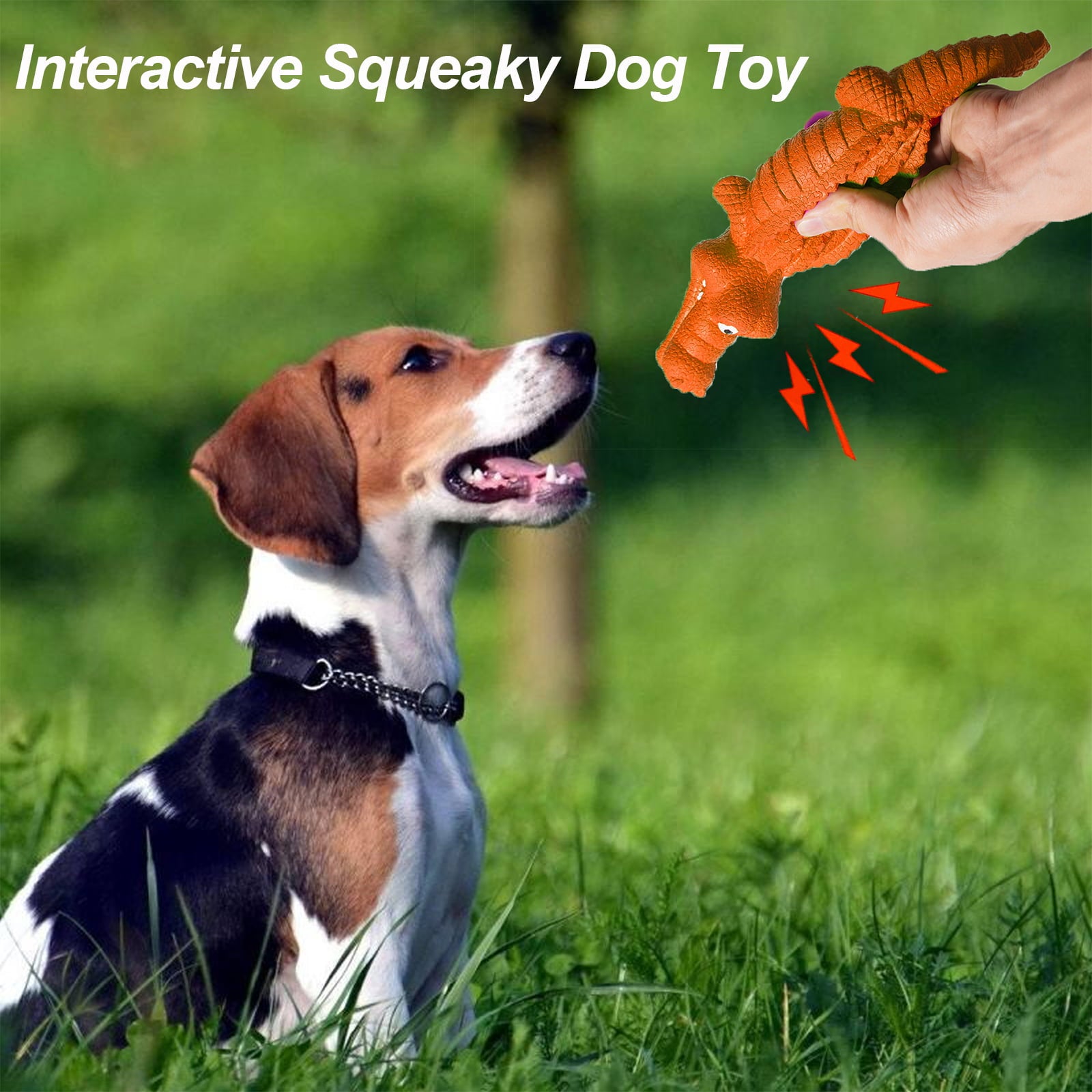 Pet Deluxe Squeaky Dog Toys for Aggressive Chewers， Indestructible Dog Toys Natural Rubber， Interactive Tough Dog Chew Crocodile Toy for Medium Large Dogs