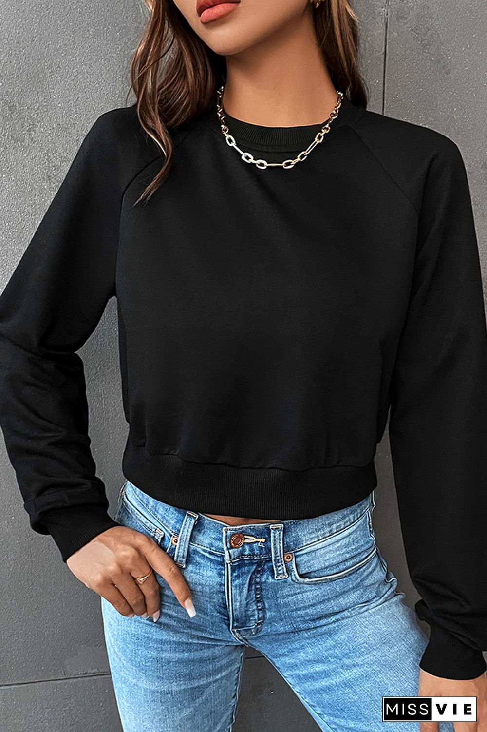 Black Pullover Short Sweatshirt