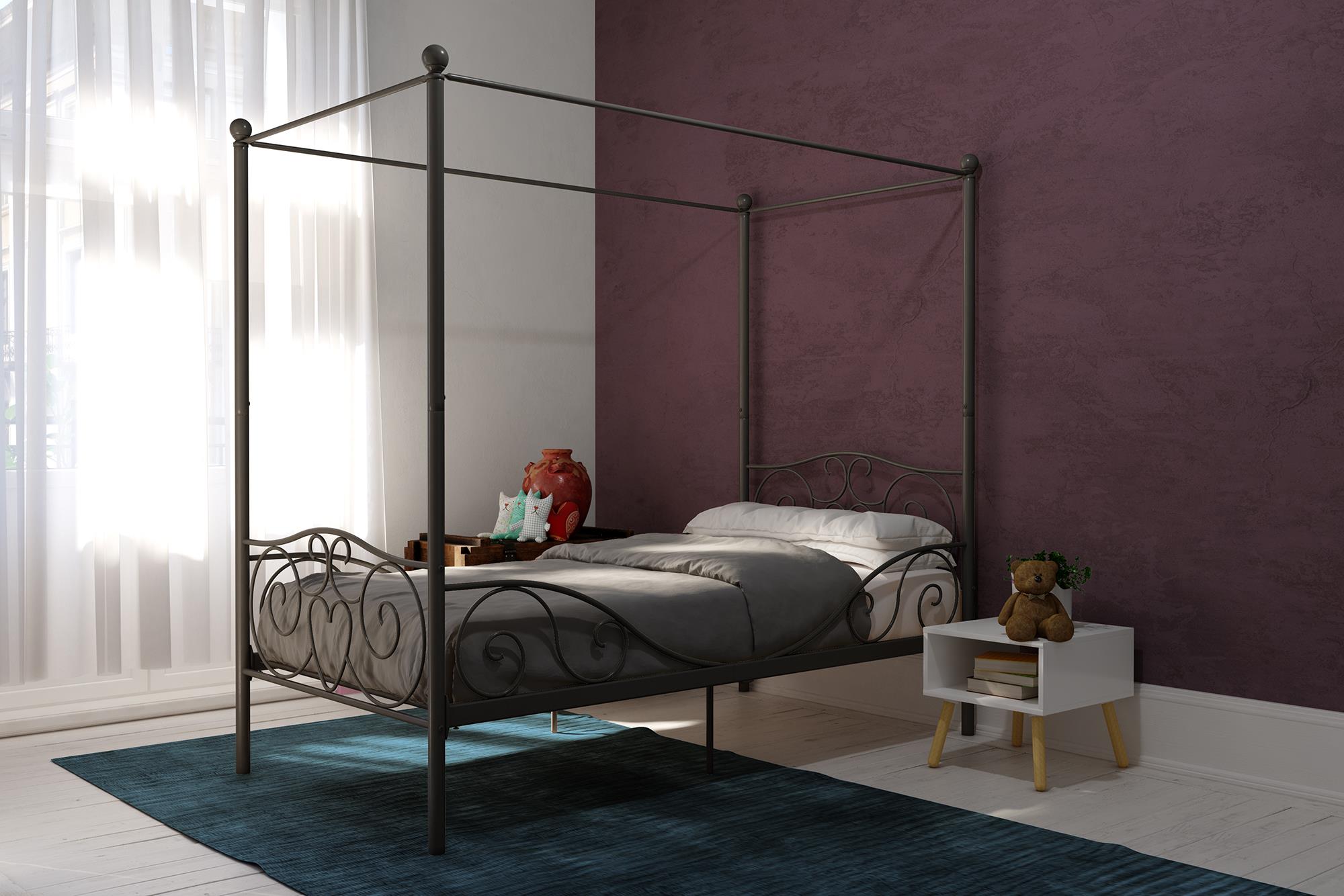 Elm & Oak Metal Canopy Kids Poster Bed, Twin, Pewter