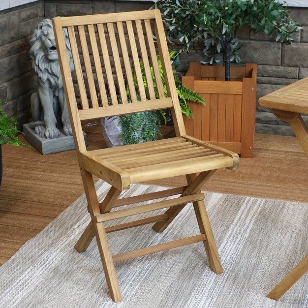 Sunnydaze Outdoor Solid Teak Wood With Stained Finish Nantasket Folding Dining Chairs Light Brown