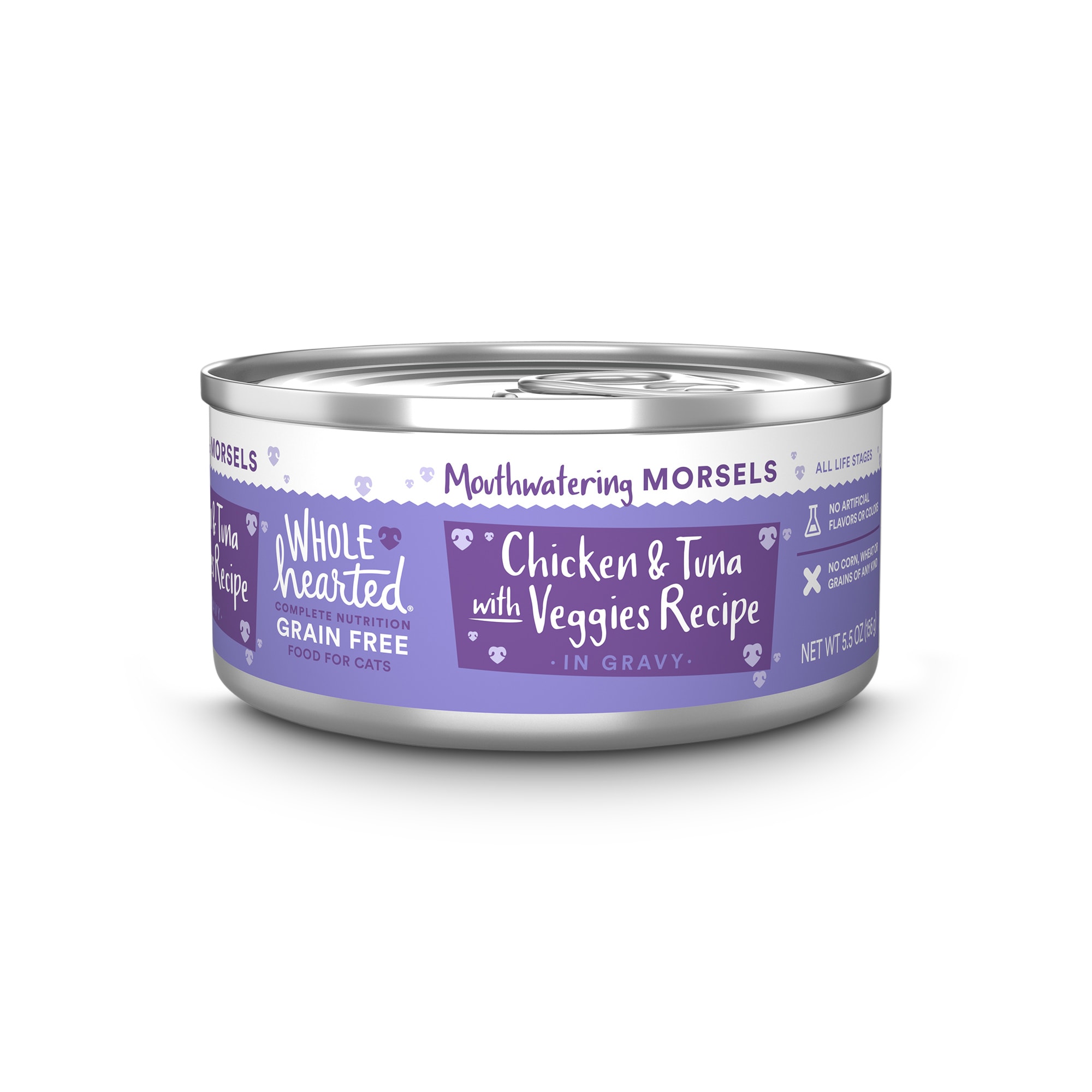 WholeHearted All Life Stages Grain-Free Chicken  Tuna with Veggie Recipe Morsels in Gravy Wet Cat Food， 5.5 oz.， Case of 12